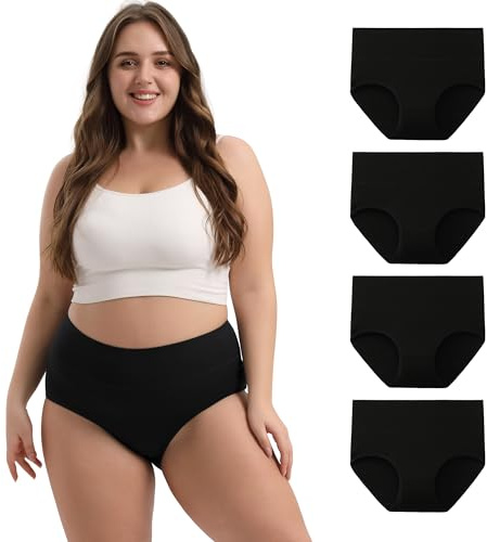 INNERSY Underbyxor, stora storlekar, dam, midjetrosa, bomull, hög midja, trosor (44–62), 4-pack, svart, 52-54