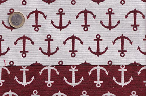 Landhuis Stoffe: Wende Jacquard Deko Stoff mit Ankern, 21,40 €/m, in natur dunkelrot