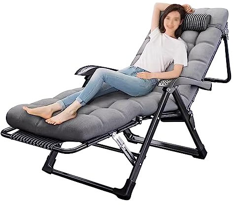 Zero Gravity Indoor Outdoor Chair, klappbarer Loungesessel mit abnehmbarem grauen Kissen und Kopfstütze, ergonomischer Patio Liegestuhl