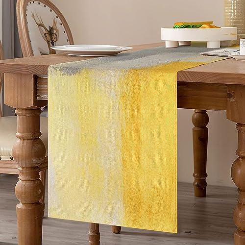 Tischläufer Modern 40x140cm Gelbe Malerei Abstrakt Leinen | Frühling Sommer, Tischdekoration, Hochzeit Küche Drinnen Draußen, Urlaub Party, Wohnzimmer Dekor