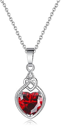 CERSLIMO Silver Necklace for Women - Garnet Diamond Heart Pendant Necklace, 14K White Gold Plated, Dainty Red Crystal | Jewellery for Girlfriend, Wife, Wedding Gift for Bridesmaid