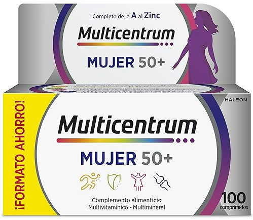 Multicentrum Donna 50+ Integratore Multivitaminico completo, con Magnesio, Vitamina A, D, B12, Calcio, per combattere stanchezza e affaticamento per Donne oltre 50 anni, 100 Compresse
