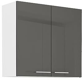 Kuechen-preisbombe Küche Hängeschrank 80 Lara Grau Hochglanz + Weiss matt Küchenzeile Küchenblock