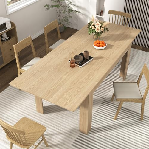 Fingertip WD 59-86 Extendable Dining Table for 6-10 Person, Wooden Dining Room Table, Modern Extendable Table for Gatherings, Meeting for Small Kitchens, Dining Office Areas(Natural)