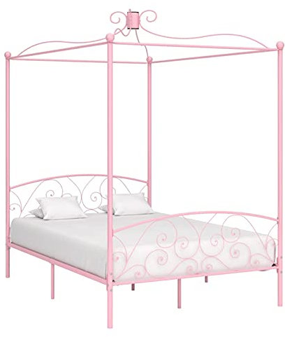 heybb Himmelbett-Gestell Rosa Metall 140 x 200 cm Himmelstange Klemmen Betthimmel Stange Himmelbett Gestell Moskitonetz Halterung Bett