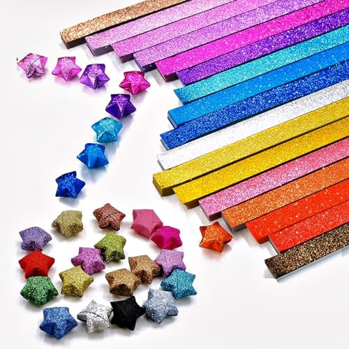 Paper Star Strips, 1080 Stücke Origami Papier Buntes Glitzerpapier Selber Machen Glückssternpapier Kinder und Studenten DIY Handwerk 18 Farben (Glitzerpapier)
