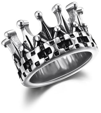 GTHIC Bagues Couronnes du Royaume en Acier Inoxydable pour Femmes Hommes Punk Reine Chevalier Anneaux Dominateurs Bijoux Ton Argent Bagues de Déclaration Bijoux Gothiques, Taille 12