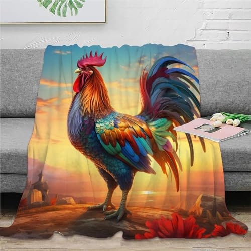 KKOLASXZE 3D Drucken Blanket Big Hahn Couchdecke Microfaser Bequem Und Atmungsaktiv Superweiche Decke Weiche Decke Für Bett Sofa Schlafzimmer Büro 60x80inch(150x200cm)