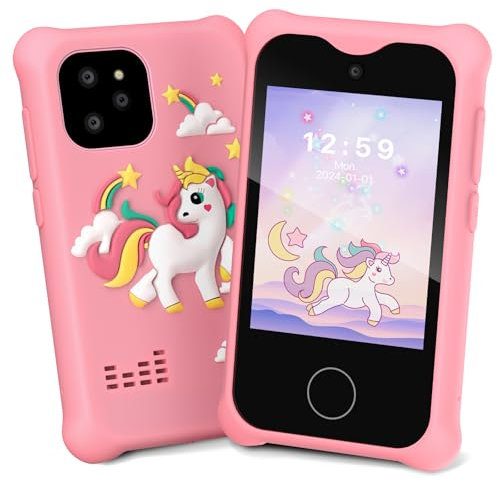 Adicop Pretend Smartphone,1080P 2.8 Zoll Touchscreen Digitalkamera für 3–8 Jahre für Mädchen und Jungen Kinderkamera&Videokamera,Weihnachts&Geburtstagsgeschenke Spielzeug mit 32GB Karte-Rosau