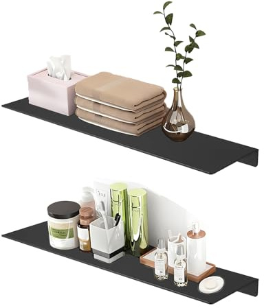 xutong Wandregal ohne Bohren, Metall, Schwarz, 2 Stück | Küchenregal, Hängeregal, Für Wohnzimmer, Badezimmer, Küche, Dekoration