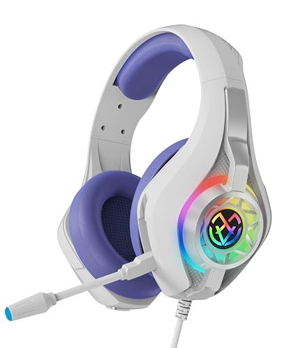 Tatybo Gaming Headset for PS4 PS5 Switch Xbox PC with RGB Light, Purple Gaming Headphones Noise Canceling Mic & Surround Sound