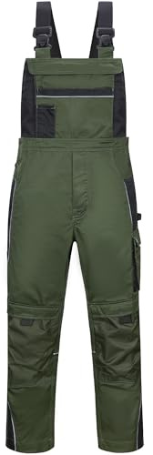 Scheibler Arbeitshosen Männer Reflektierende Workwear Active Latzhose Herren Schnittschutzhose mit elastischen Trägern & vielen Taschen Oliv/Schwarz 50