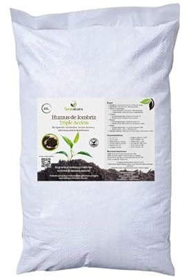 Humus Triple Acción, enriquecido con biochar y harina de basalto. Abono natural y ecológico. Cuidado completo y equilibrado para tus cultivos. (20L)