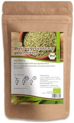 Mynatura Breitwegerichkraut getrocknet und geschnitten | Wegerich | Teekraut | Vegane Ernährung | Breitwegerich | Im Beutel - 100g