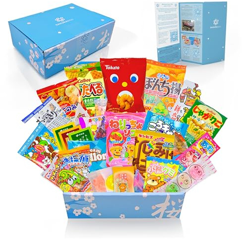 Sakura Box Japanese Candy & Snacks Okashi Share Pack, Premium Okashi & Dagashi Food, Ocha Green Tea Drink
