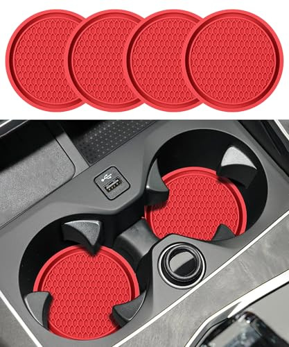 Flaconi Lot De 4 Pièces De Verre Pour Voiture - Insert De Porte-Gobelet, Dessous De Verre Antidérapant Pour Accessoires d'Intérieur (Rouge)