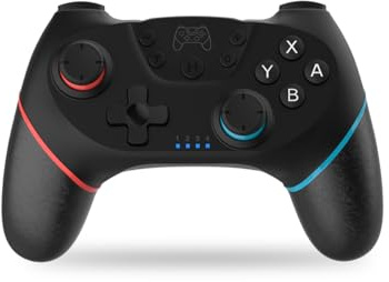 NK Wireless Switch Controller, kompatibel mit Switch/OLED/Lite/Pro, mit Wake-Funktion, Makro-Einstellungen, Bluetooth, 6-Achsen-Sensor, Turbo-Funktion, Dual Shock, LED-Anzeigen, Schwarz (Rot/Blau)