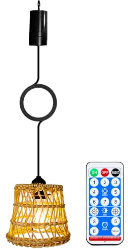 Lámpara colgante de ratán, araña bohemia portátil con mando a distancia para patio, bar o jardín - sin conexión eléctrica