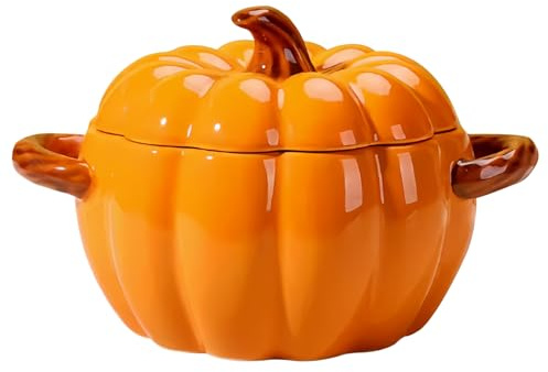 Dowbom Cuenco de sopa de calabaza con tapa, cuenco grande de 1800 ml, cuenco de sopa para microondas, decoraciones de Halloween (naranja)
