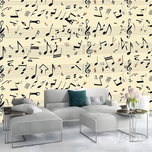 Fototapete 400 x 280 cm moderne Wandbild Wand Einfache Noten und Notenlinien Wohnzimmer Schlafzimmer Wandtapete Vlies Tapete UV-Beständig Geruchsfrei Montagefertig Gelb