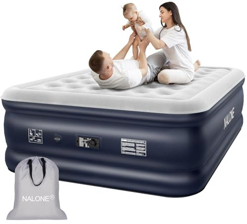 NALONE King Air bed, Inflatable mattress with Built in Pump, 203x152x46cm Double Blow Up Mattress in 3 Mins Self-Inflation/Deflation, Portable air mattress for Home, Travel & Camping (Double/Queen)