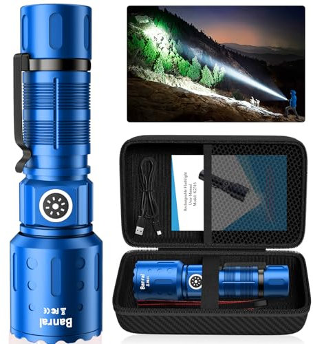Flashlights High Lumens Rechargeable, 20000 Lumens Super Bright 1500 Meters Long Range Small Powerful Flashlight, 6 Modes LED Tactical Pocket Waterproof Flash Light for Home Emergency (1, Blue)