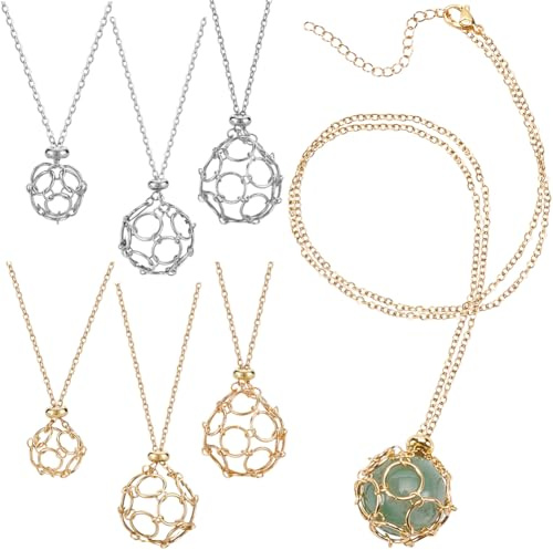 PH PandaHall Set med 6 kristallhalsband i 3 storlekar, tomt kristallburshalsband, justerbart guld- och silverhalsband för kvinnor och män, fars dag present