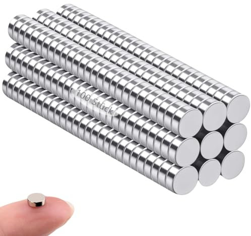 Crrynuo 100 Stück Mini Magnete, 4 x 1mm, Minimalistisch, Stark, Silber, Neodym, Ideal für Magnettafeln, Kühlschrank, Büro, Schule