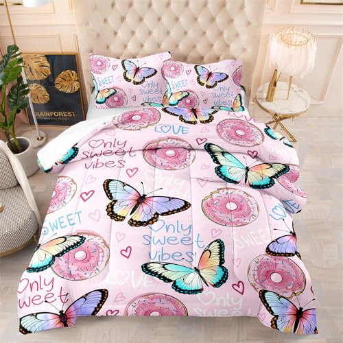 Bettdecke 140X200 Rosa Schmetterling Bettdecken 200Gsm,Dünne Und Leichte Duvet,4 Jahreszeiten Bettdecken,Weiche Mikrofaser Bettdecke Mit 2 Kissenbezüge,Warm Steppbettdecke Für Allergiker