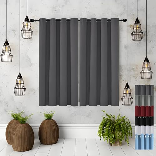 JIAHAO Thermovorhang Kälteschutz 90 x 200 cm Blickdicht Abdunkelnd Luftig Fadenvorhang mit Stangendurchzug Langlebig Und Pflegeleicht, Dunkelgrau