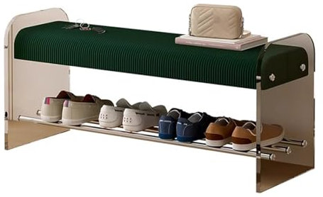 Sitzbank mit stauraum Acryl-Rahmen Schuhbank mit Sitzfläche gemütliches Sitzpolster mit Stoffbezu Schuhregal mit 2 Ebenen for Porch, Wohnzimmer, Schlafzimmer(Green,120cm)