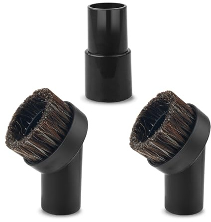 3pcs Horse Hair Brush Vacuum Attachments, 1.25'' Black Round Dust Brush Replacement with 1-1/4'' to 1-3/8'' Hose Adapter Tool for Hard-to-Reach Areas, Most Vacuum Cleaners Accessories