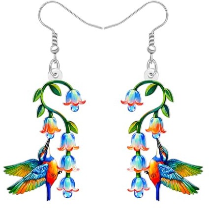LONYOO Floral Cadeaux Colibri Boucles d'oreilles oiseaux mignons Boucles d'oreilles acrylique léger fleur pendante Bijoux d'été Cadeaux d'amour pour les oiseaux pour les femmes Maman (Multicolore)