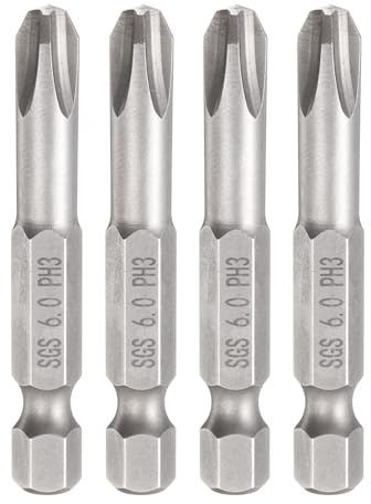 sourcing map 4pcs #3 Phillips Screwdriver Bit PH3 1/4 Hex Shank 2 (50mm) Long 6mm Rod Magnetic Cross Head Drill Bits S2 Steel Industrial Screw Driver for Electric Power Tools, Gray