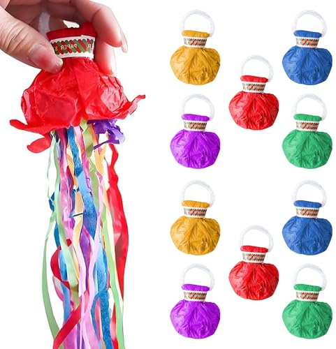 10Pack Colorful Streamer Poppers, No Mess Confetti Poppers, Party Poppers Hand Throw Confetti Streamers for Birthday, Wedding, Celebrations, Graduation, Retirement Party Supplies
