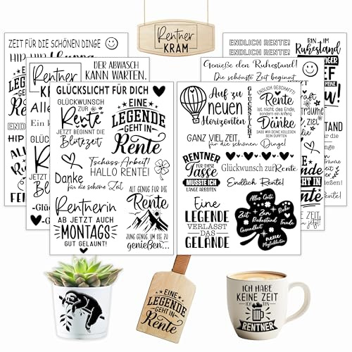 Rub On Pegatinas de jubilación, 6 unidades A5, Rub On Pegatinas decorativas para jubilación, pegatinas de transferencia de folio, para muebles, vidrio, madera, scrapbooking, manualidades DIY