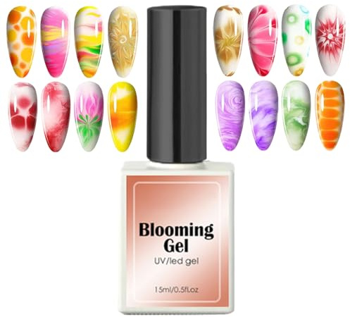 Blooming Gel, Nail Polish, Blossom Effect, 15ml Bottle, Quick Drying, Marble Style, Floral Print, Manicure, Wife Charm for Nail Arts Design, Salon Use, Girls, Women, Mom