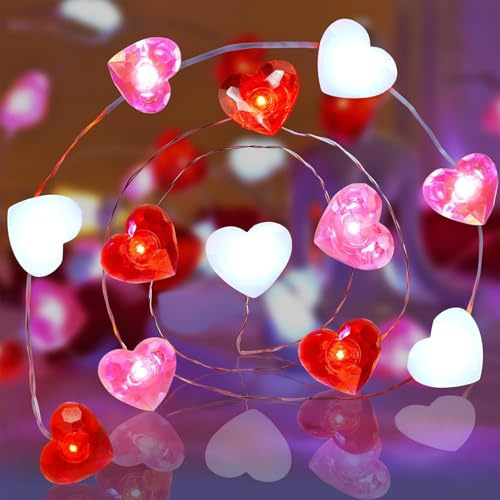 Kaleora LED Herz-Lichterkette, 2M 20 LED Rot-Pink-Weiß Herzförmige Lichterkette Batteriebetrieben, Lichterketten Herzen für Valentinstag, Hochzeit, Jahrestage, Party, Innen Deko