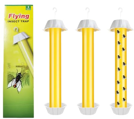 Lot De 3 Grands Piege Mouches pour L'IntéRieur Et L'ExtéRieur, Attrape Mouche Interieur, Piege A Mouche Exterieur, avec Bandes AdhéSives, Modèle Suspendu, pour Maison Jardin. (Jaune)