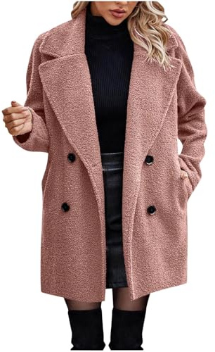 duxyoz Fleece Coats For Women Uk Winter Warm Teddy Fleece Jackets Soft Fluffy Coat Classic Lapel Overcoat Elegant Open Front Long Cardigan Solid Color Plush Long Sleeve Coat