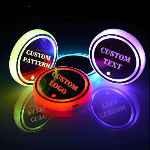 Dessous de verre LED personnalisés, lumières étanches pour porte-gobelet de voiture, 7 couleurs/3 modes changeants, porte-gobelet rechargeable par USB, détection des vibrations, personnalisation du