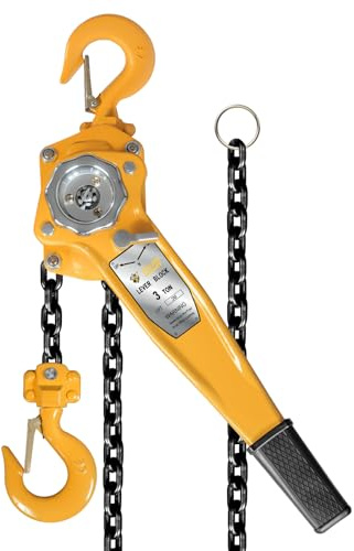 YELLOW JACKET 3 Ton Manual Lever Chain Hoist, 10 FT Come Along, G80 Galvanized Carbon Steel with Weston Double-Pawl Brake, Chain Come Along and Safety Measures for Chain Fall