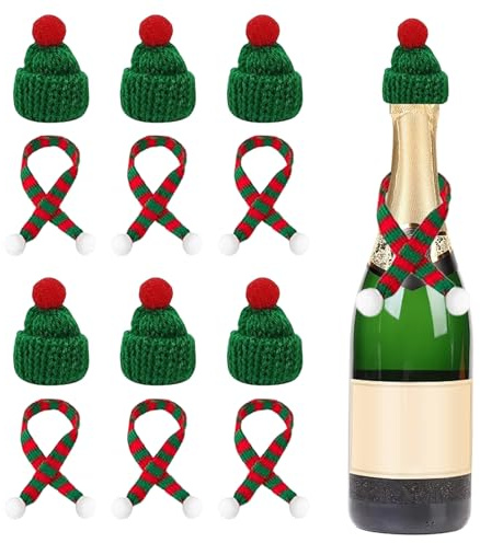 20 Stück Wichtel Zubehör Weihnachten, Mini Weihnachtsmützen Schal Kleine Nikolausmützen Wichtelmütze Basteln, Miniatur Sorgenwürmchen Strickmützen Flaschen Deko Wichteltür Puppenhaus Wichtelzubehör