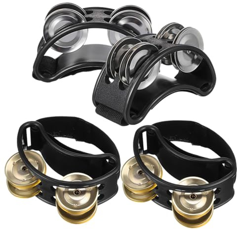 CONGARTENO 4 pezzi Strumento Musicale Percussione Piede con Doppia di Campanelli Tamburello Shaker Ergonomico per Esibizioni Musicali Lezioni e Spettacoli dal