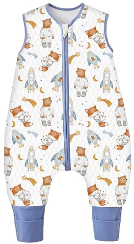 Chilsuessy Baby Ganzjahres Kinderschlafsack mit Füssen 1.5 Tog,Kleinkind Winter Schlafsack 100% Baumwolle, 1.5 Tog/Bär, 100cm/Baby Höhe 110-120cm