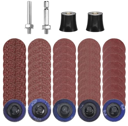 QUARKZMAN 54 Pezzi Set Dischi A Cambio Rapido 1 Dischi Di Levigatura A Blocco Con Supporto A Manico Da 1/4 Grana 36/60/80/120/240 Dischi Per Per Lucidatura Rimozione Ruggine