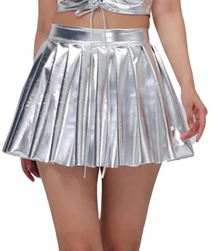 Falda Lentejuelas Mujer Metálica Rosa Fiesta Plisada Acampanada Cintura Alta Amarilla Negra Cosplay Minifalda De Skate Brillante Vestido Sexy Disfraz Alien Verde Azul Tutu Rojo Plateada Ropa Y2k
