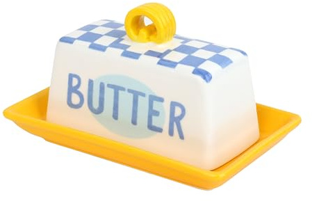 Talking Tables Blue Check Butter Dish with Lid, Ceramic, Classic Checked Design for Dining, Kitchen Tables and Breakfast 13cm x 10cm x 10cm