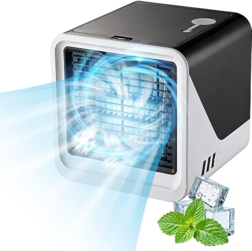 Mineup Aire Acondicionado Portatil, Pequeño Enfriador De Aire Personal 4 En 1, Enfriador De Air Alimentado Por USB Con 3 Velocidades, Luces De 7 Colores, Para Dormitorios, Oficinas