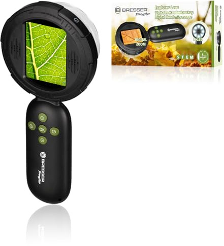 Bresser Microscopio digitale manuale per bambini e genitori, 10 x ottici, fino a 40 x digitali, 8 LED dimmerabili, funzione fotografica e webcam, giocattolo educativo